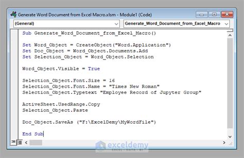 Export Excel VBA to Word Document Code