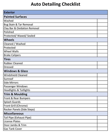 Exterior Inventory Checklist