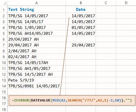 Extract Dates from Text using Formulas