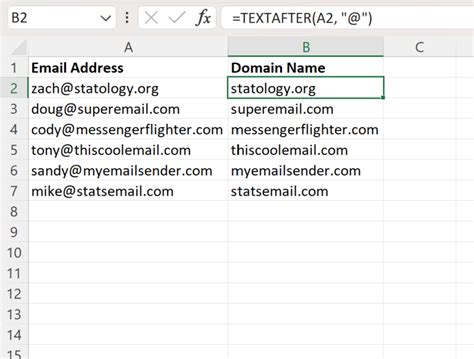 Extract Domain from Email in Excel