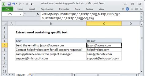 Extract Email Addresses using Excel Formulas