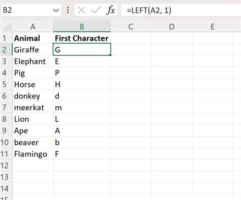 Extract first character using formulas