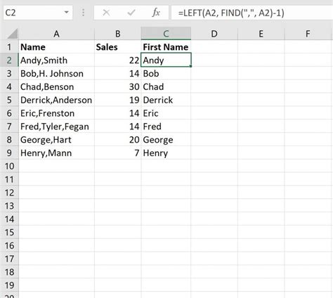 Extract First Name using Excel Formulas