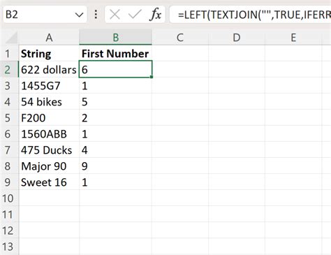 Extract first number from string in Excel