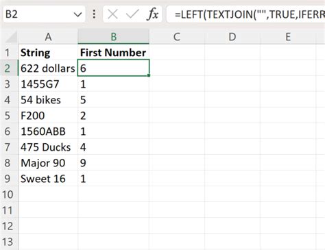 Extract first number from string using formula