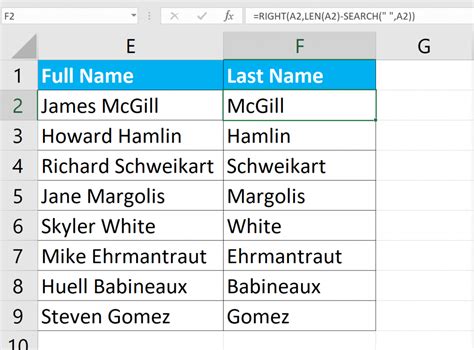 Extract Last Name in Excel