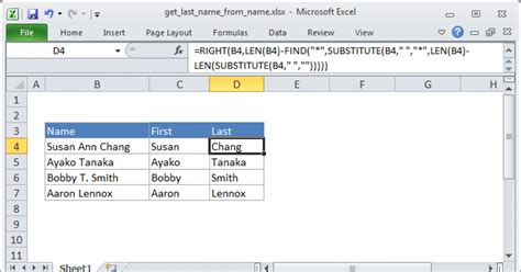 Extract Last Name using RIGHT and FIND Functions