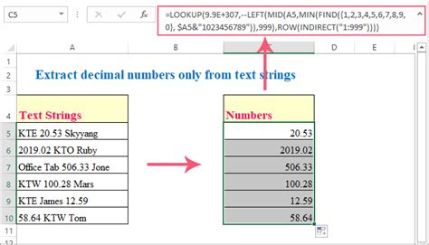 Extract numbers in Excel example