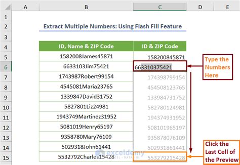 Extracting numbers from text in Excel using Flash Fill