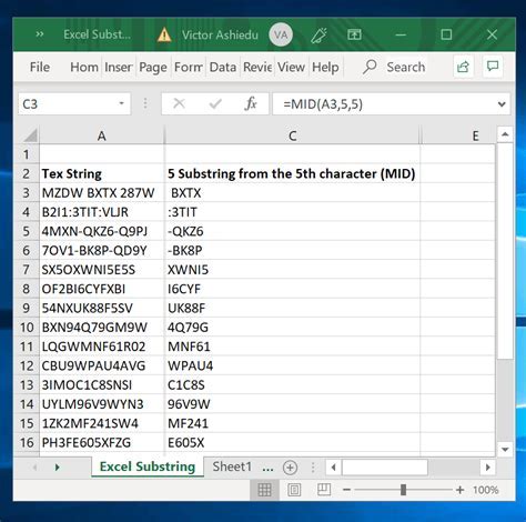 Excel Functions for Extracting Substrings