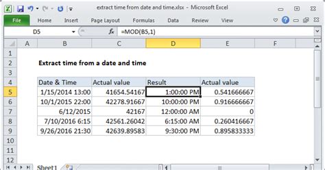 Extract Time from Date using MOD Function