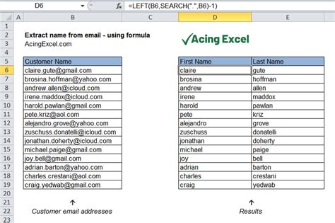 Extracting names using formulas in Excel