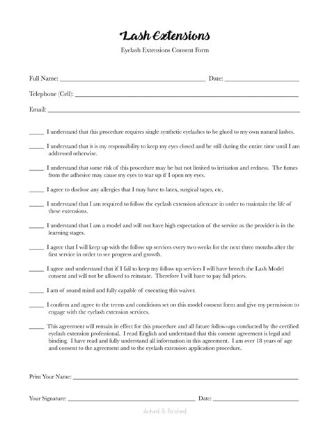 Eyelash Extension Consent Form PDF