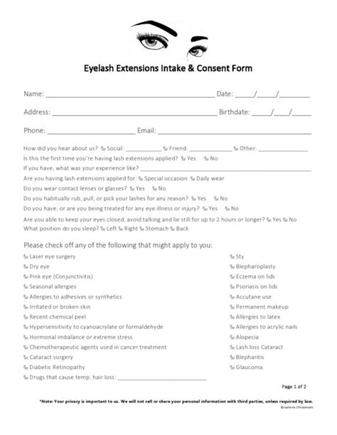 Eyelash extension consent form template example 2