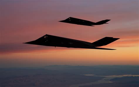 An F-117 Nighthawk at sunset