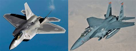 Comparison of F-22 and F-15 fighter jets