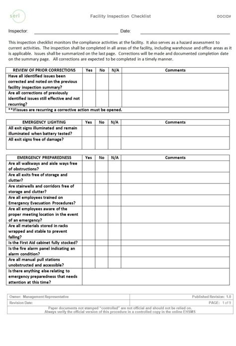 Facilities Maintenance Checklist Template