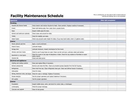 Facilities Maintenance Checklist Template Excel Template