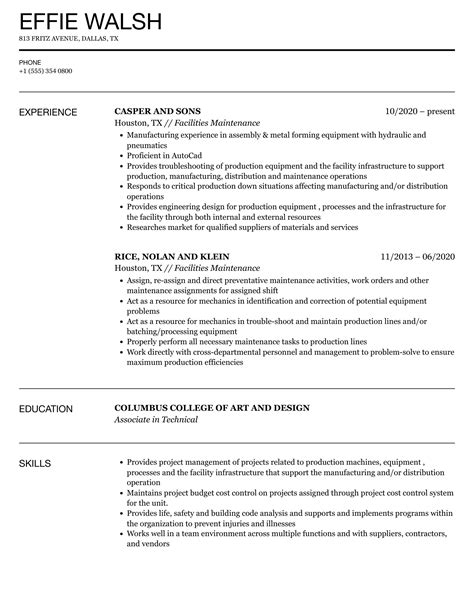 Facilities Maintenance Resume Template