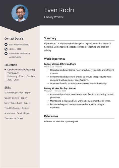 Factory Worker Resume Example