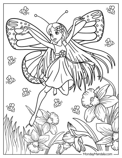 Fairy and butterfly coloring page