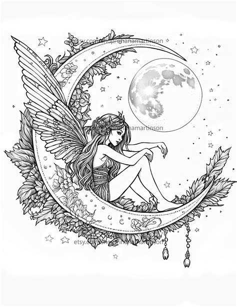 Fairy and moon coloring page