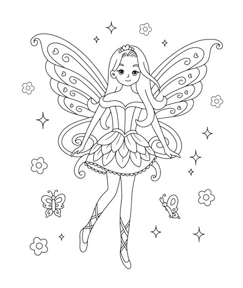 Fairy and stars coloring page