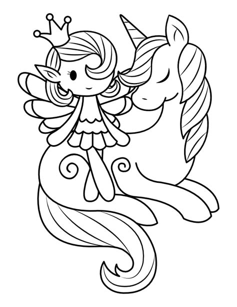 Fairy and unicorn coloring page