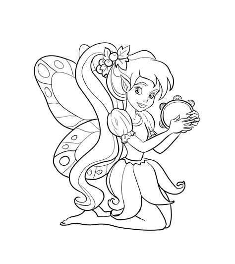 Fairy coloring page for kids with fairy and rainbow