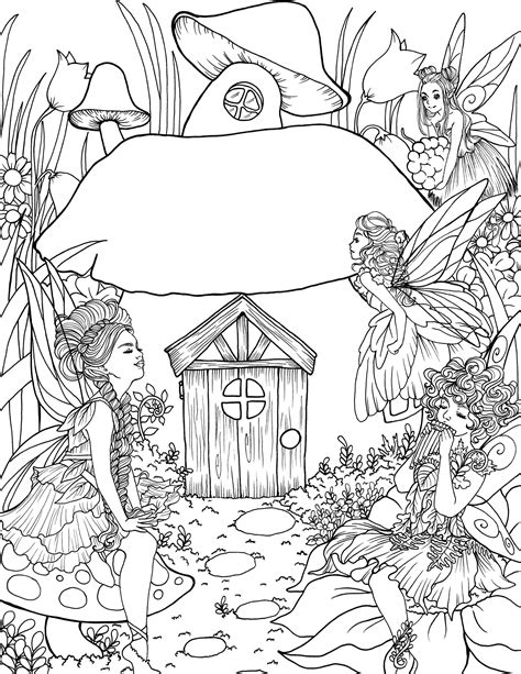 Fairy garden coloring page