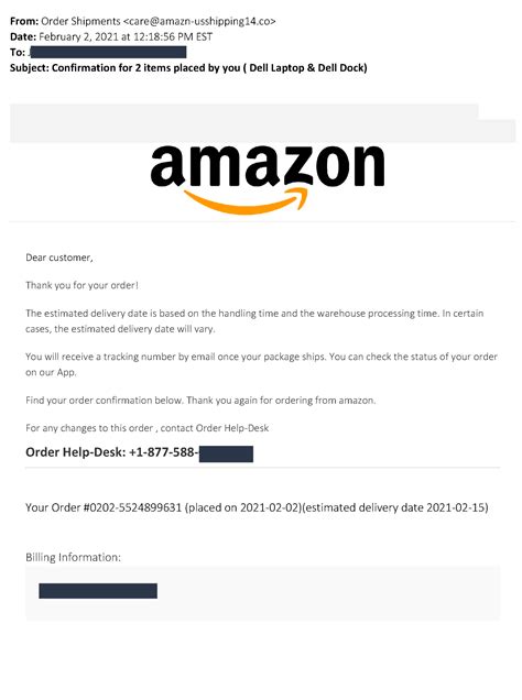 Fake Amazon Order Confirmation