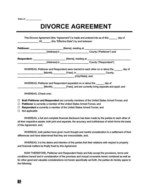 Fake Divorce Agreement Template