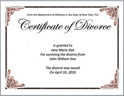 Fake Divorce Certificate Example