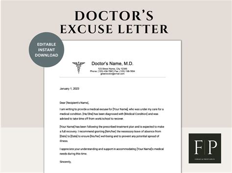 Fake Doctor's Note Example