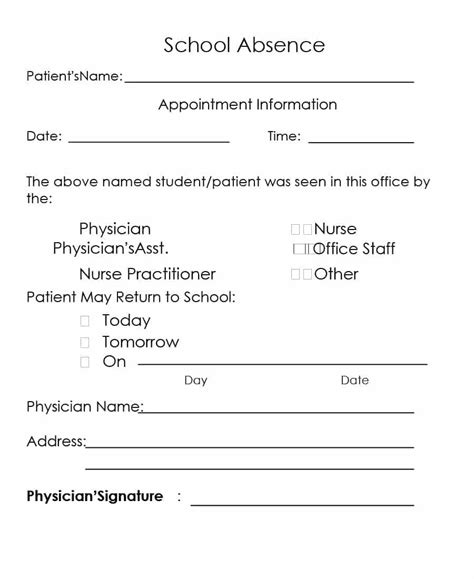 Fake Doctor Note Template for School