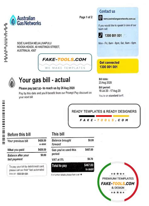 Fake Gas Bill Template