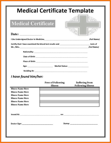 Fake Medical Certificate Template Sample