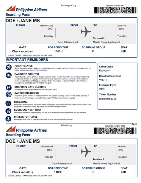 Fake Plane Ticket Template Example 1