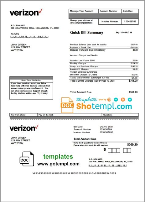 Fake Verizon Bill Template