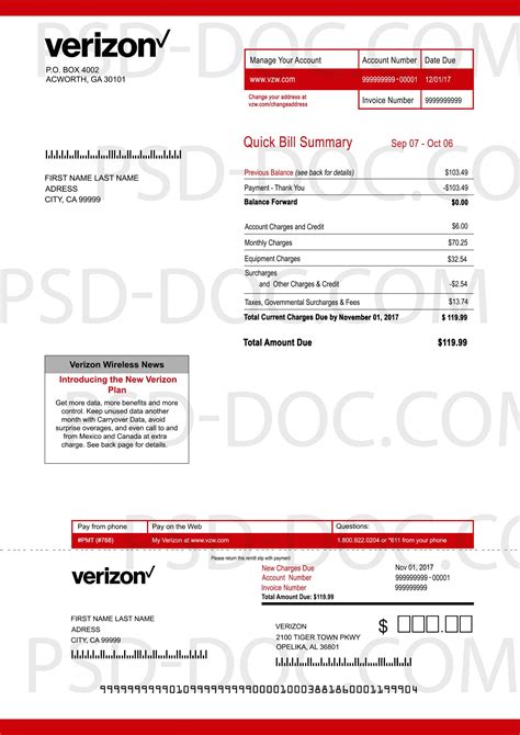 Fake Verizon Bill Template Sample