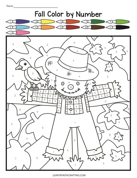 Fall color by number printable pages for kids