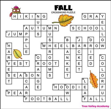 Fall Crossword Puzzle Answers