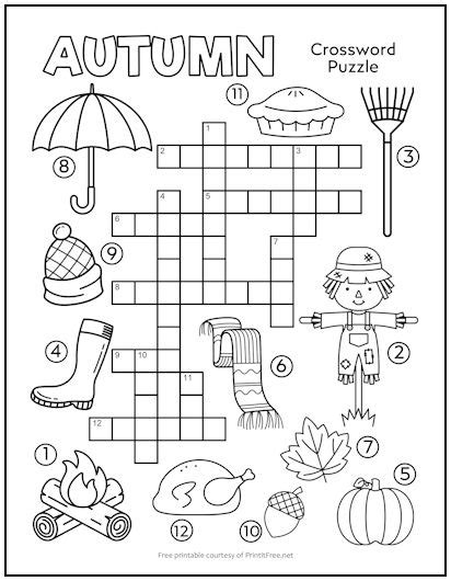 Fall Crossword Puzzle for Kids