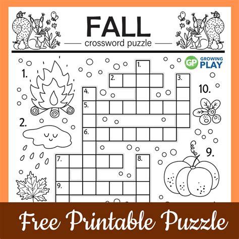 Fall Crossword Puzzle for Print