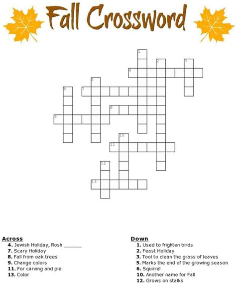 Fall crossword puzzle ideas