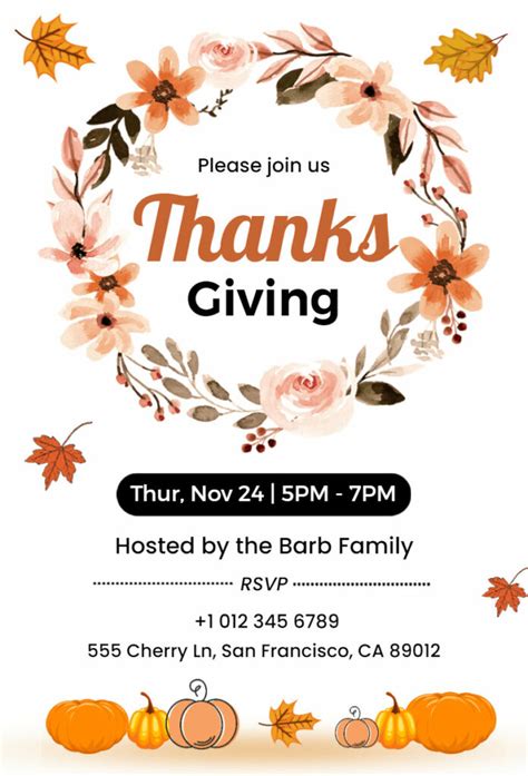 Fall Floral Thanksgiving Invitation Template