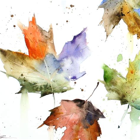 Fall watercolor leaves border template