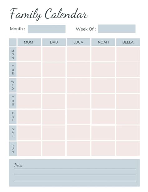 Family Calendar Template