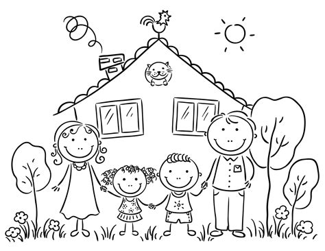 Family coloring pages with beautiful landscapes and scenery