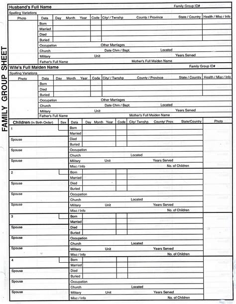 Family Group Sheet Template Example 1